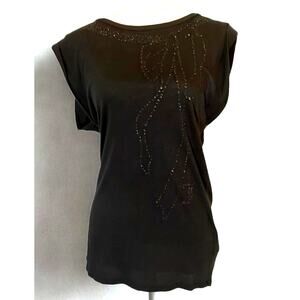 Juicy Couture Vintage Y2K Black Glitter Bow Pattern Scoop Back Top Blouse Sz S